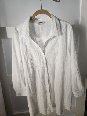 Tantrums White Embroidered Button-Down Shirt